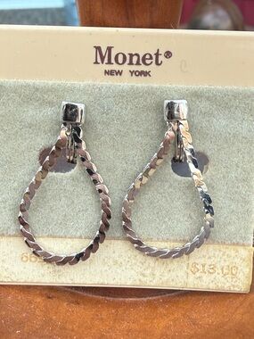 Monet Silver-Tone Braided Teardrop Clip-On Earrings